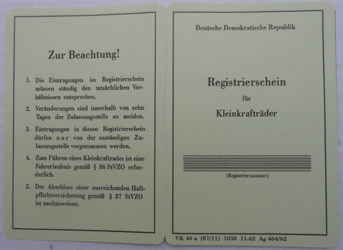 Registrierschein für