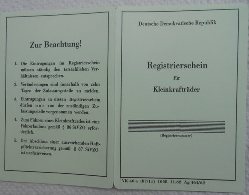 Registrierschein für